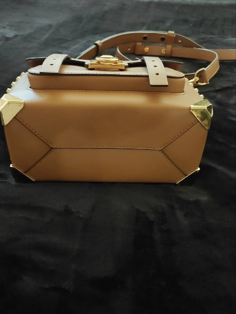 Michael Kors Carmel Colored Leather Studded Manhattan with Gold Hardware